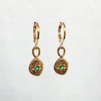 Image 2 of Sun Charm Earrings - Forest Green