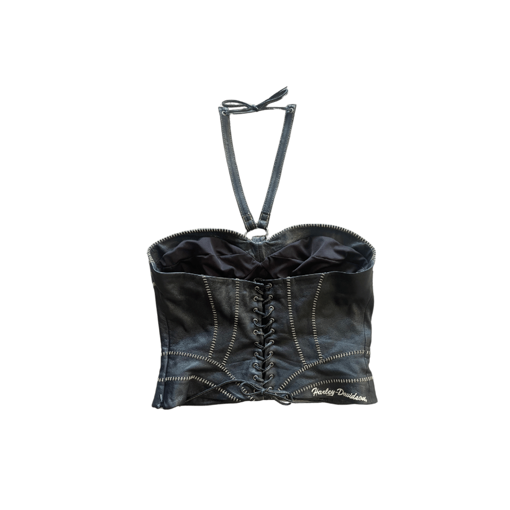 Image of HARLEY DAVIDSON HALTER LEATHER CORSET TOP
