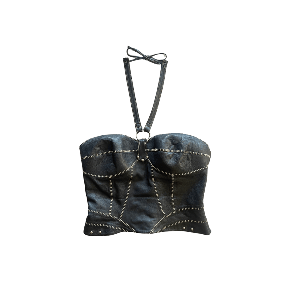 Image of HARLEY DAVIDSON HALTER LEATHER CORSET TOP