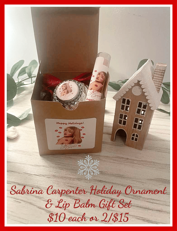 Image of Sabrina Carpenter Inspired Holiday Ornament & Lip Balm Gift Set