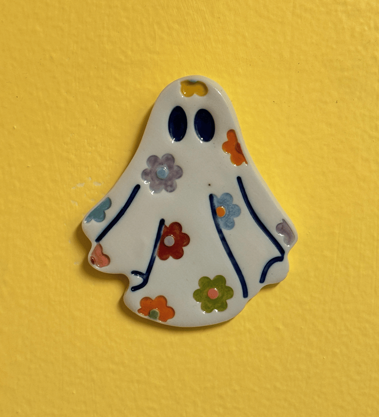 Image of Groovy Ghost Porcelain Tile #2 (hangable)