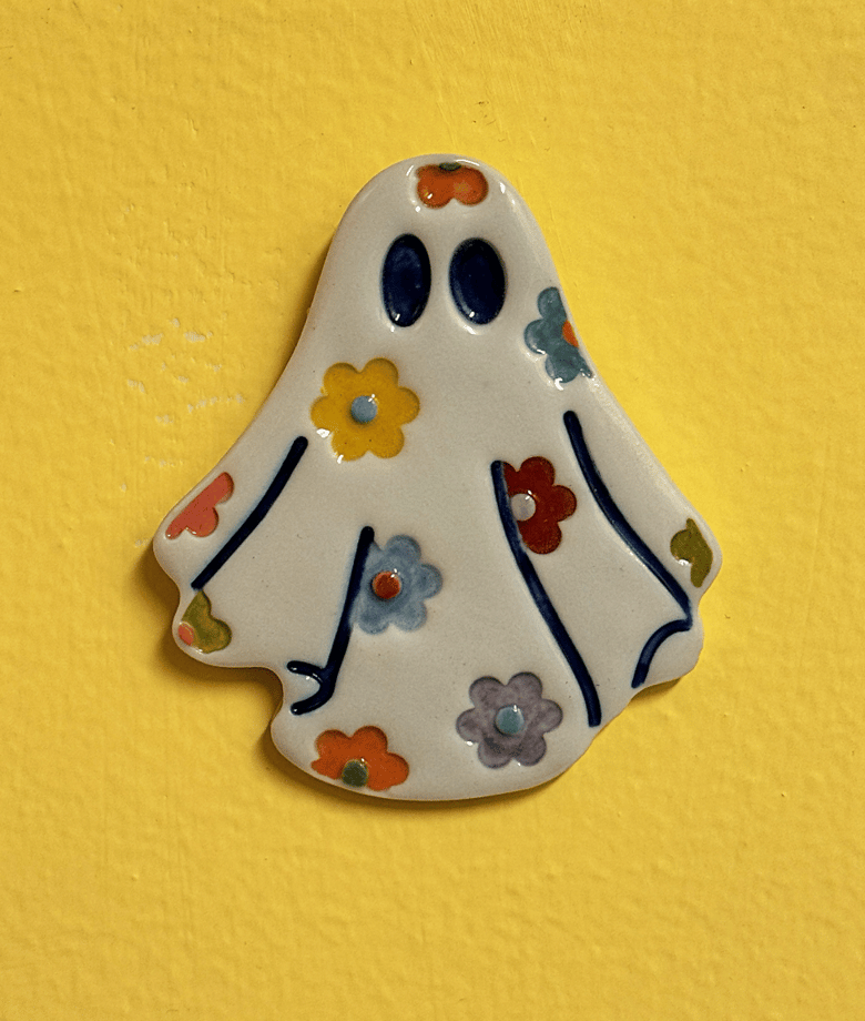 Image of Groovy Ghost Porcelain Tile #5 (hangable)