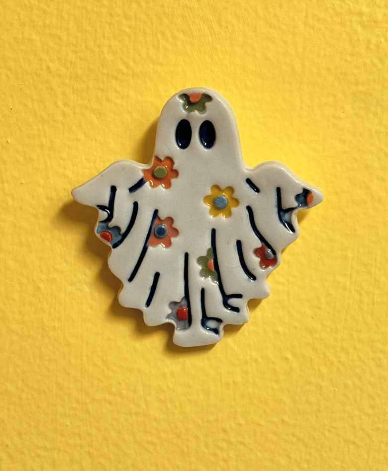 Image of Groovy Ghost Porcelain Tile #3 (hangable)