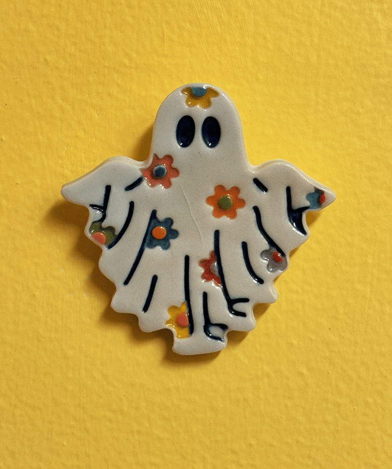 Image of Groovy Ghost Porcelain Tile #6 (hangable)