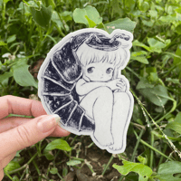 Image 1 of Bug in a Ball Sticker | Creepy Cute Isopod Girl Art on Waterproof Vinyl