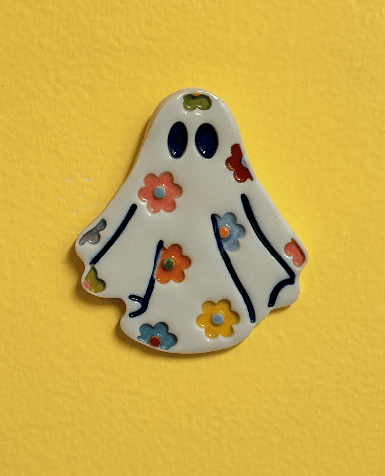 Image of Groovy Ghost Porcelain Tile #1 (hangable)