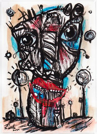 Kevin Seconds ORIGINAL 5x7 acrylic/pen/paper, 'Sit Still, Pretzel'