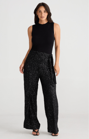 Image of Mae Wrap Pant. Black sequins. By Brave and True