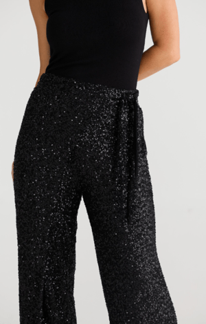 Image of Mae Wrap Pant. Black sequins. By Brave and True