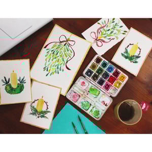 CHRISTMAS CARDS in Watercolor ~ 4 class workshop in MITTE! ❄️🎄🌟