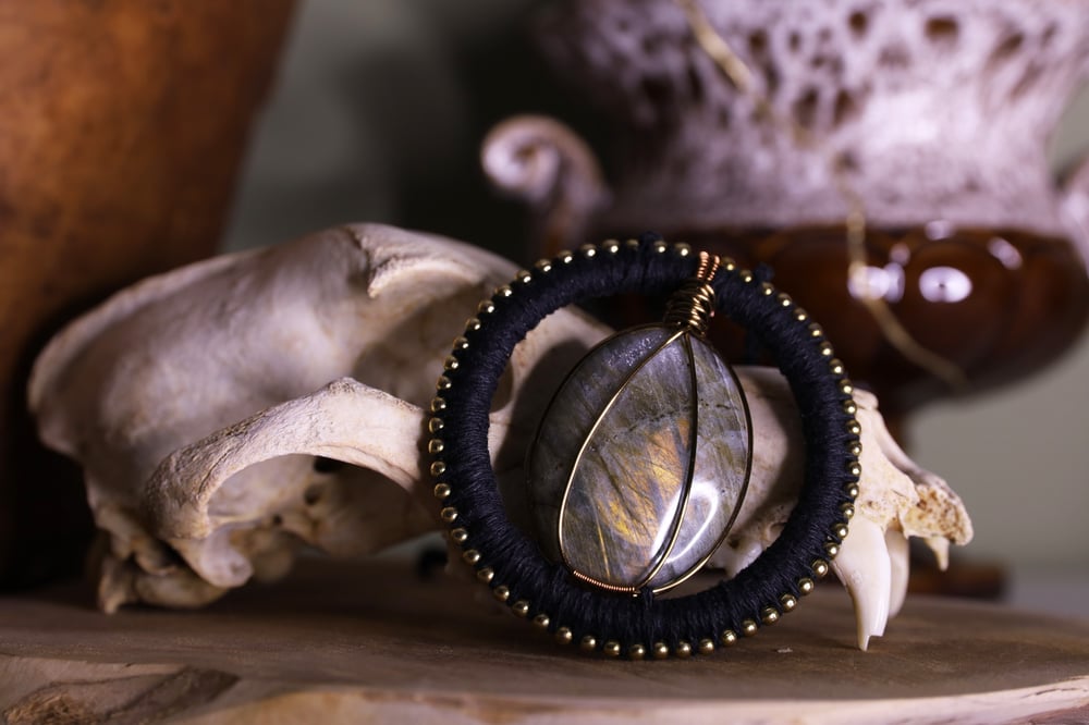 Image of Black hemp labradorite necklace