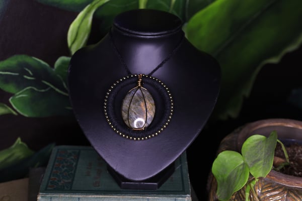 Image of Black hemp labradorite necklace