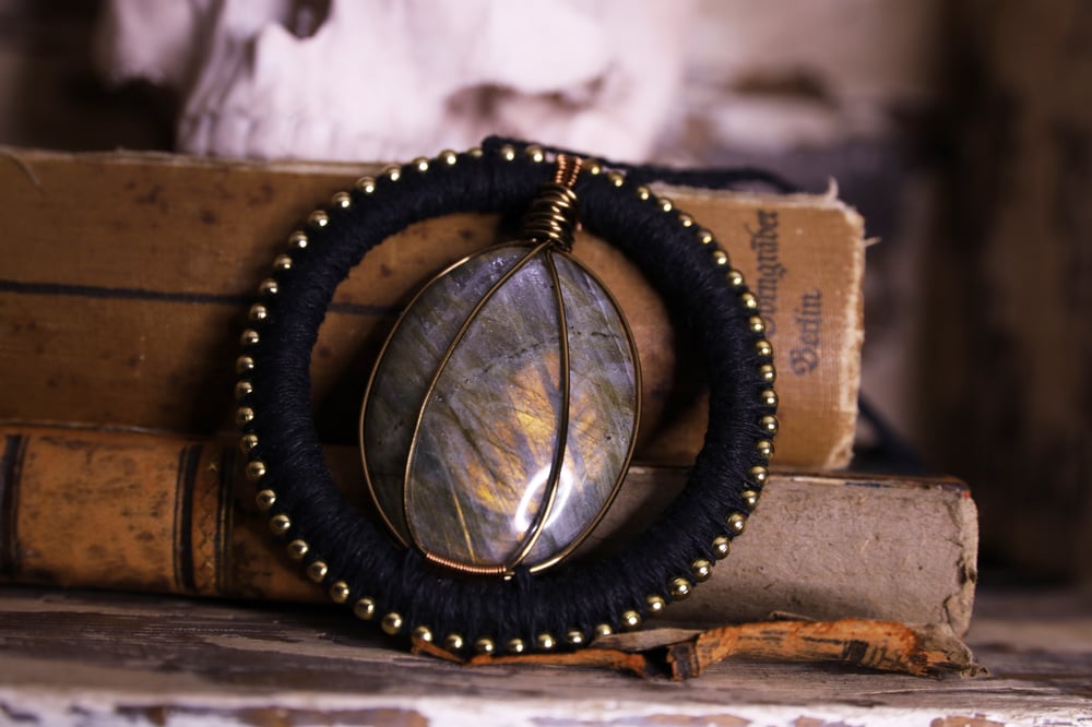 Image of Black hemp labradorite necklace