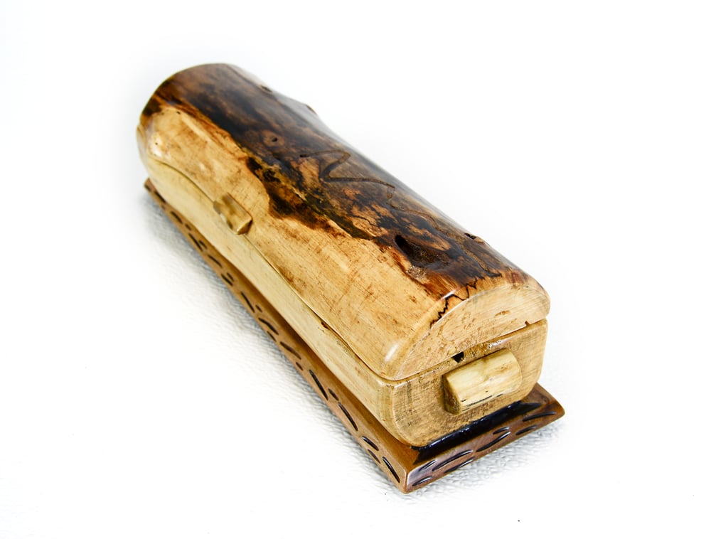 Image of Handmade Ash log wood Keepsake Box with Maple bottom, Knife Box, Wooden Treasure box, Jewelry Box