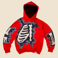 Image 1 of REWORKED CRACKY 3D PUFF BONES RED HOODIE SIZE M