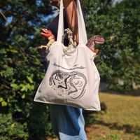 Image 3 of Double-Sided Tote Bag - white or green - "Let Me Rest" Gorgosaurus & Roadrunner - 100% Cotton 