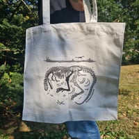 Image 2 of Double-Sided Tote Bag - white or green - "Let Me Rest" Gorgosaurus & Roadrunner - 100% Cotton 