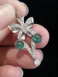 Image 2 of EDWARDIAN FRENCH PLATINUM CABOCHON EMERALD AND DIAMOND PENDANT