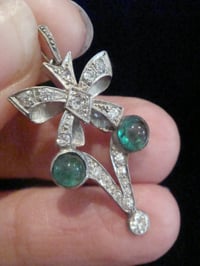 Image 3 of EDWARDIAN FRENCH PLATINUM CABOCHON EMERALD AND DIAMOND PENDANT