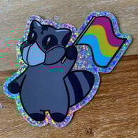 Image 1 of pansexual pride raccoon (glitter)