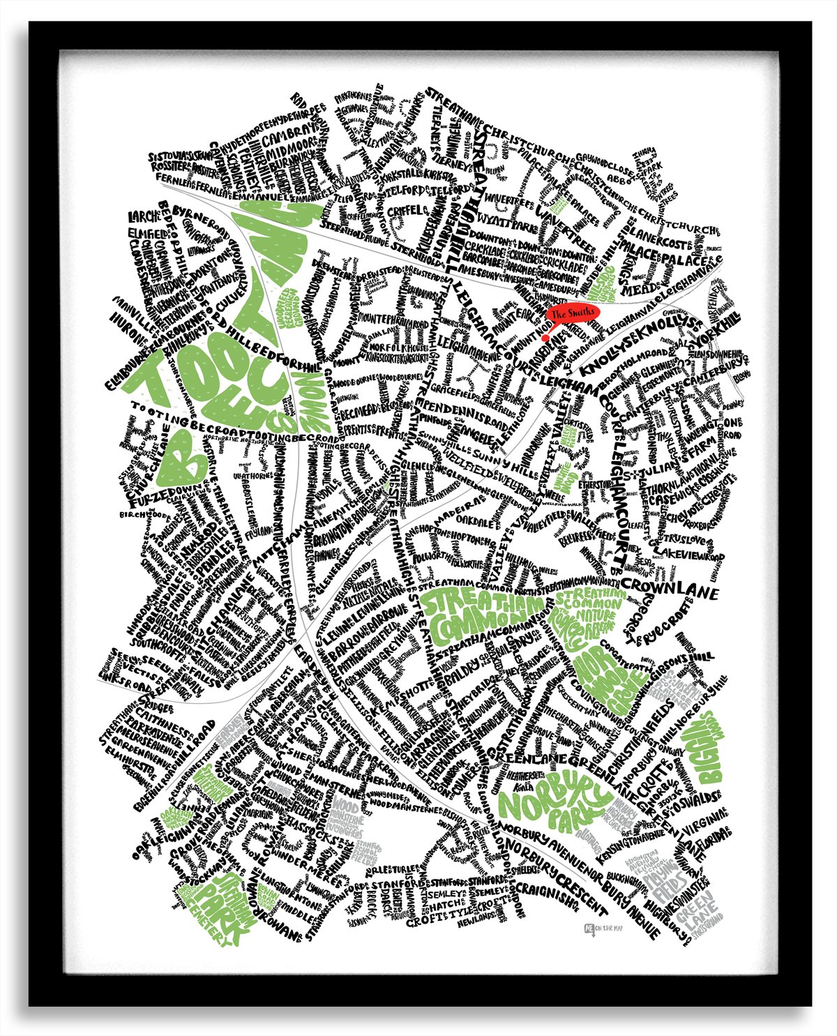 Image of Streatham & Streatham Vale Typographic Street Map