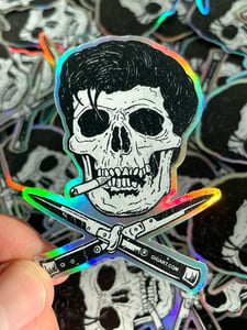 Image of Greaser Skull & Cross Knives Holographic Sticker