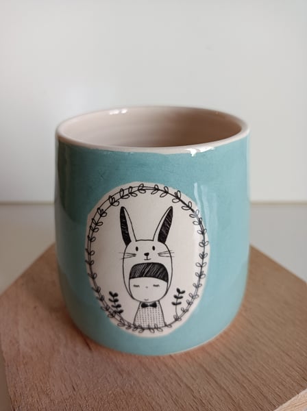 Image of Petite tasse fillette lapin bleu 