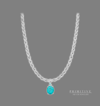 Silver Rope Chain Turquoise Stone Pendant 