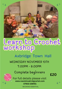 Image 1 of Axbridge learn to crochet workshop Wednesday November 13th 7-9pm