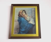 Image 1 of Framed Antique Print, La Madonnia by Roberto Ferruzzi 1897, Madonna of the Streets, Mother & Baby