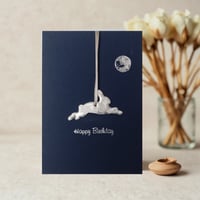 Image 2 of 'Happy Birthday' Hare & Moon Card With Hare Keepsake Finished In Gold Or Silver Leaf