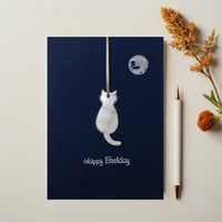 Image 2 of 'Happy Birthday' Cat & Moon Card With Cat Keepsake Decoration Finished In Gold Or Silver
