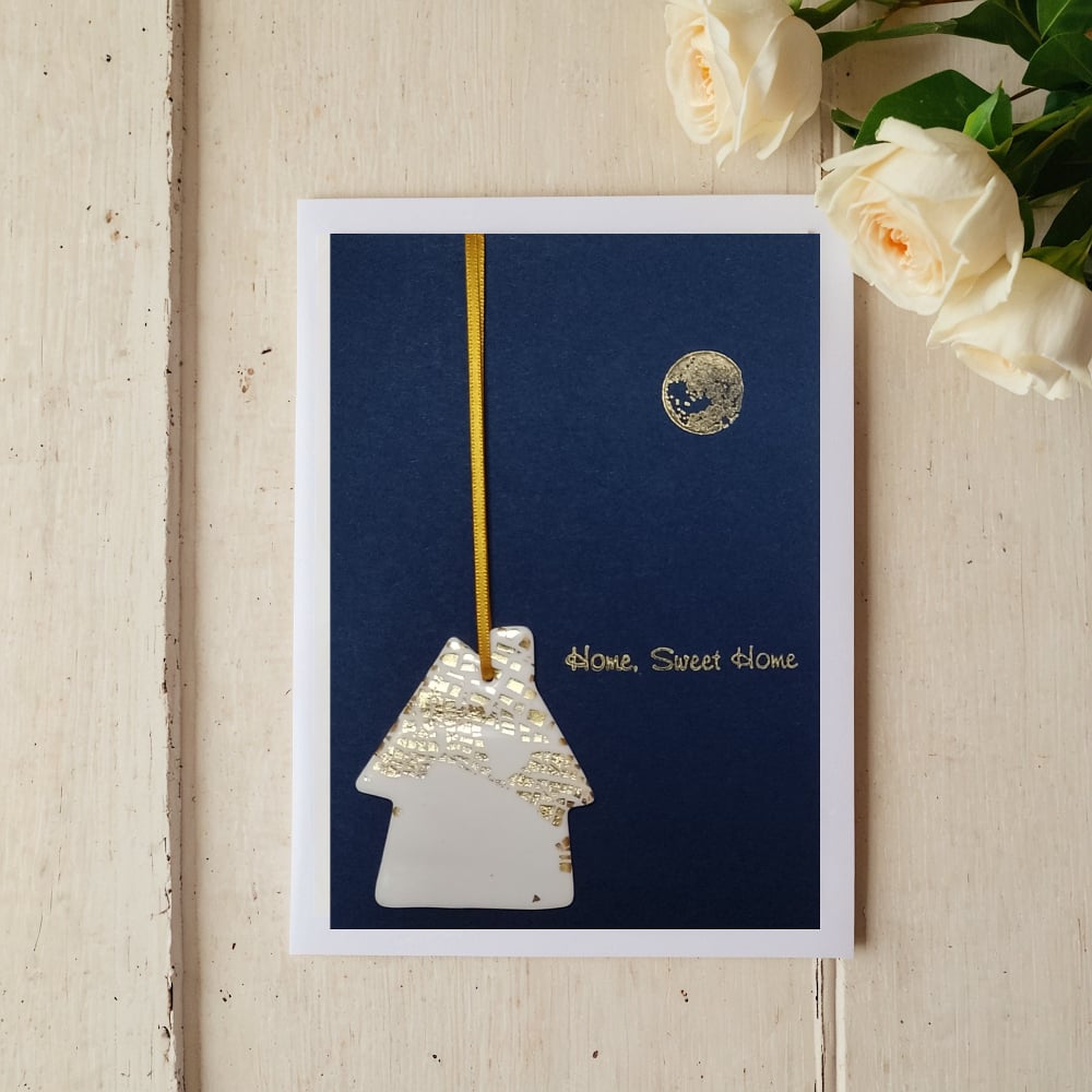 Image of 'Home, Sweet Home' Card With Keepsake House Finished In Gold Or Silver Leaf