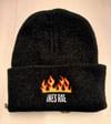 BLACK EMBROIDERED FLAME BEANIE