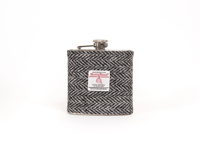 6oz Harris Tweed Hip Flask -Black Herringbone