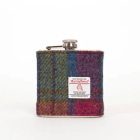 6oz Harris Tweed Hip Flask - Rainbow