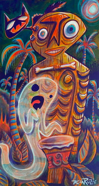 Image 2 of 8.5 x 16 " Original Painting "the Nocturnal Drummer" 