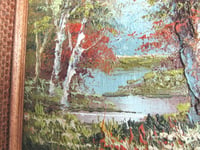 Image 8 of Vintage Oil Painting, Woodland River, Signed Small Artwork in Wooden Frame Size 14 6/10 x 12 6/10 in