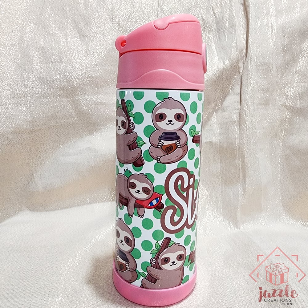 Image of Sloth Personalized 12oz Kids Bottle Tumbler
