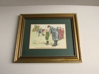 Image 2 of Vintage Antique Hand-Painted Engraving Print, Cartoon of Schoolboy 'Tommy' at Football Match, Framed