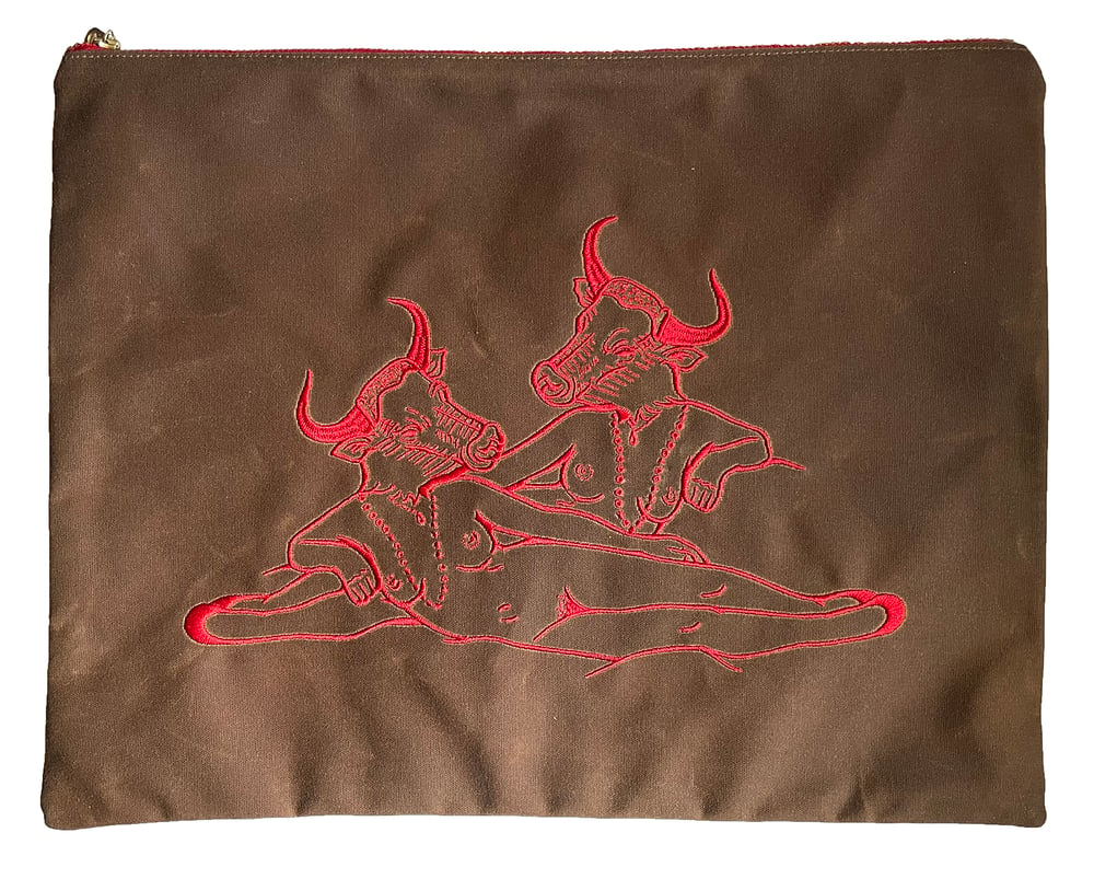 Horned Lady Bulls - Waxed Cotton Zip Bag  