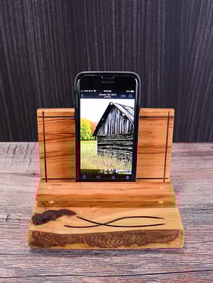Image of Handmade Cherry wood Tablet or cell phone holder, Desk essential, Live Edge Cherry Wood