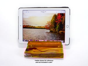 Image of Handmade Cherry wood Tablet or cell phone holder, Desk essential, Live Edge Cherry Wood