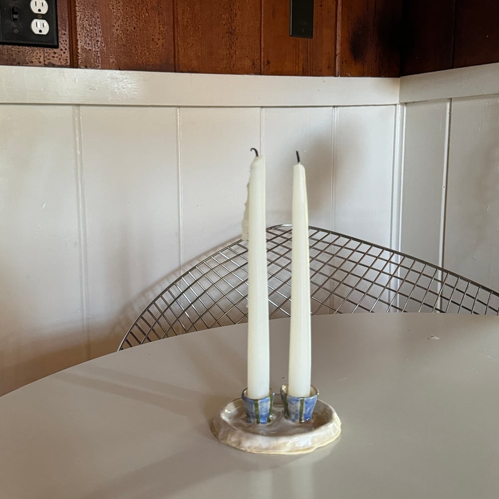 Image of double striped candle holder