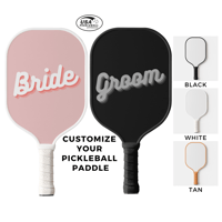Image 1 of Bride and Groom Custom Pickleball Paddle Retro Checkered 