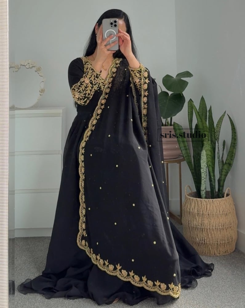 Image of Black two piece gown set