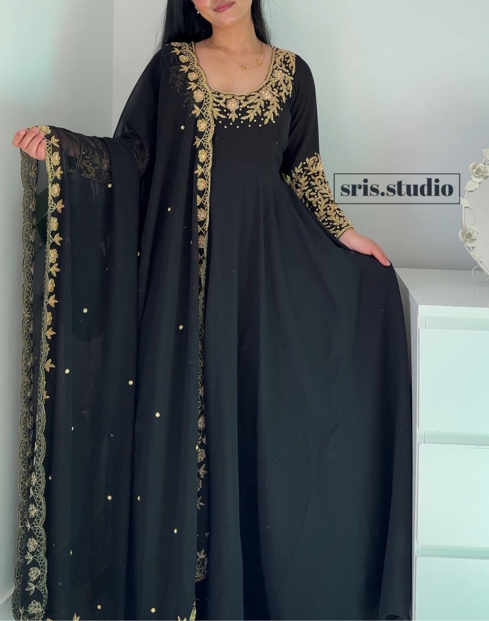 Image of Black two piece gown set