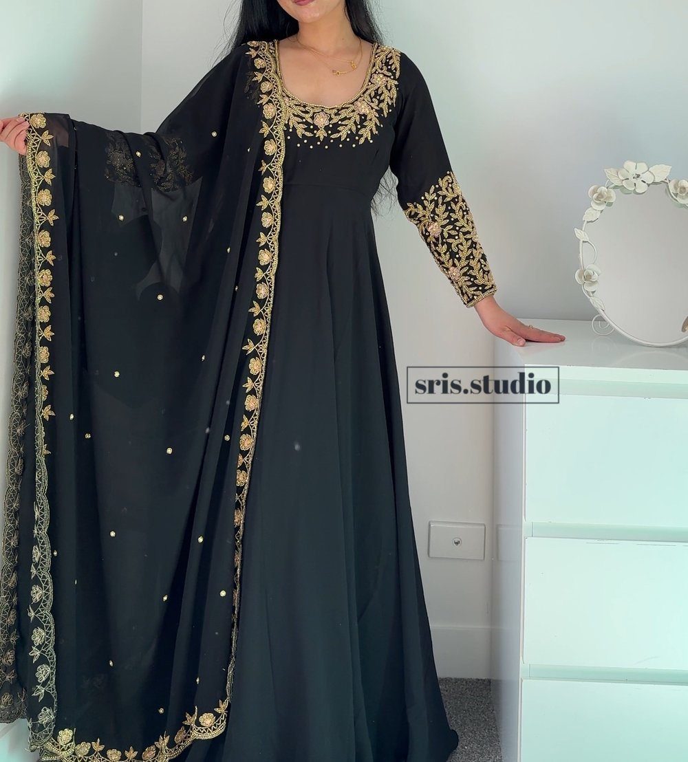 Image of Black two piece gown set