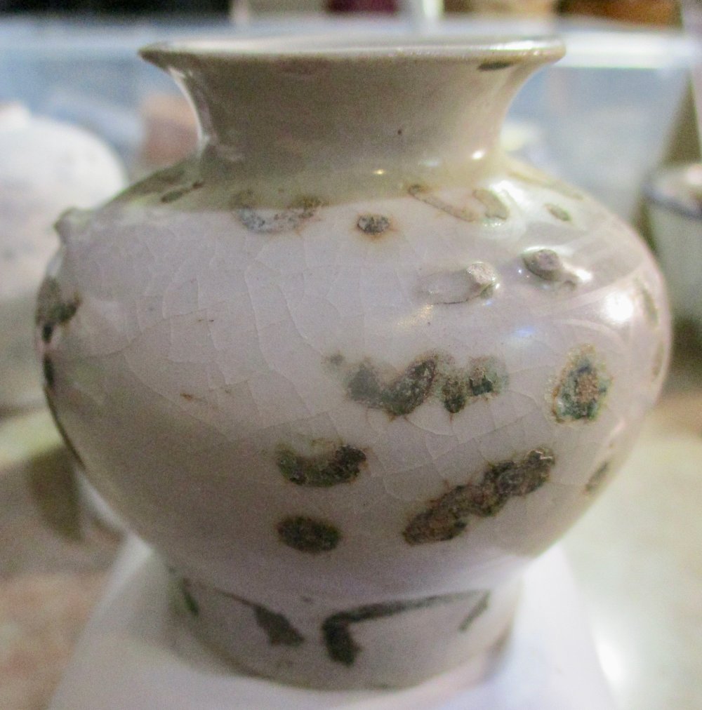 MARKED DOWN: Unusual Hoi An Shipwreck Glazed Vase/Pot with Green-Brown Paint