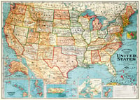 Cavallini & Co. USA United States of America Map Poster, Archival Paper, Matte